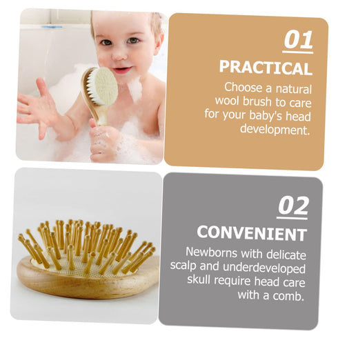 Set VICASKY Wooden Care Brush and Multi-use Woolen Comb for Newborns and Toddlers Gentle Scalp Massager for Healthy