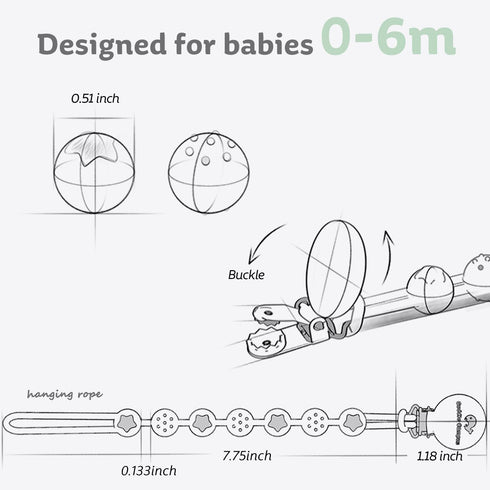 Pack 4 (0-6m) Cuddle Campus Silicone Pacifier Clip Holder with One Piece Design,Soft Flexible Binky Clips with Texture