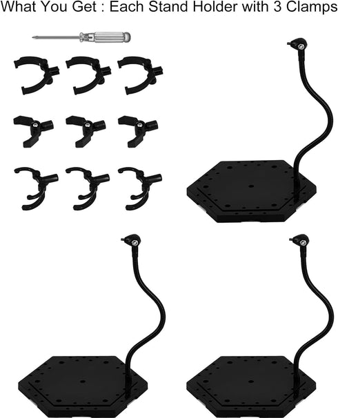 Yocoolfun 3 Pack 1/144 Black Action Figure Stand,Action Figure Display Holder Stand Base,Compatible with HG RG SD SHF