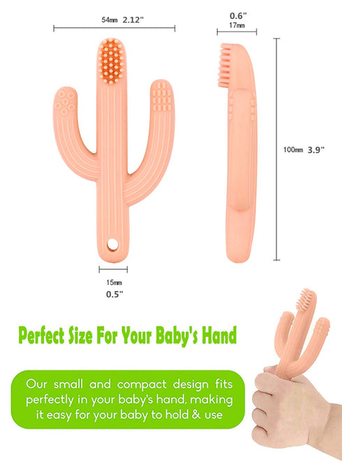 Cactus Teether, Baby Teething Toys for 0-6 Months, Natural Organic BPA Free (Peachy)