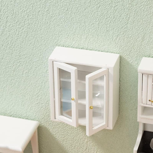 1:12 Dollhouse Wall Cabinet Wooden Miniature Cupboard Scale Kitchen Furniture Dollhouse Hanging Cabinet Display Shelf
