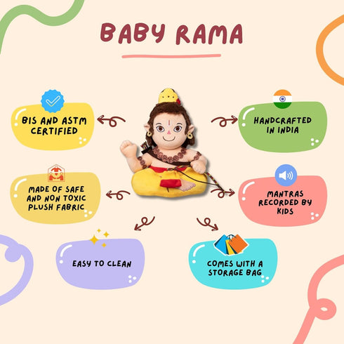 Panda's Box Mantra Chanting Baby Rama (11 Inches) - Musical Soft Plush Toy, Best Gift for Infants and Toddlers