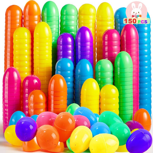 UMEELR 150PCS Plastic Easter Eggs, 2.4" Empty Eggs Fillable, Colorful Bright Egg Bulks