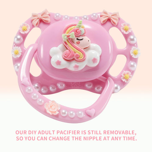 Dummy CutiePlusU Adult Sized Pacifier for Adult DIY Handmade Big Shield-Unicorn Pink