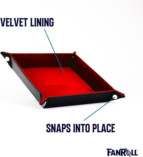 FanRoll Fold Up Velvet Dice Tray: Red with PU Leather Backing for Dungeons and Dragons