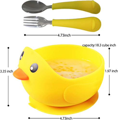 Silicone Toddler Bowl with Suction and Baby Spoon, Duck Style Gift for Infant Solid Food