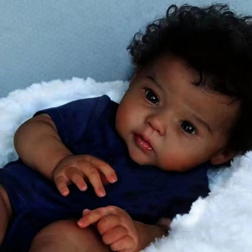 GYCV 20 Inch Lifelike Black Reborn Baby Dolls Boy Realistic Newborn Doll Brown Skin African American Baby Doll Curly