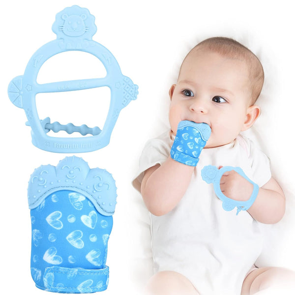 Vicloon Silicone Teething Mitt, 2Pcs Baby Teething Mitten with Adjustable Strap, Crinkle Sound