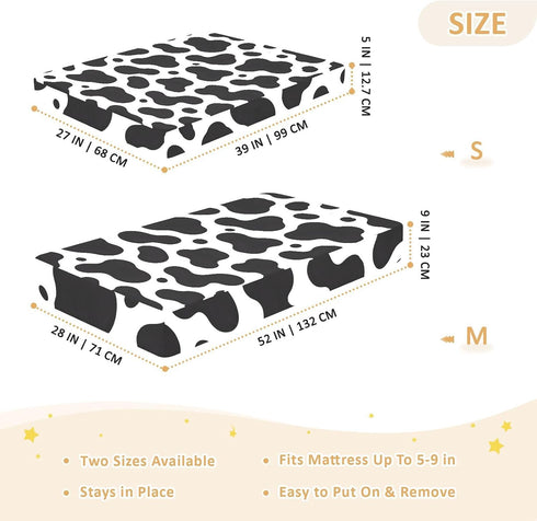 CZXW 52" 28" Cow Print Black White Crib Sheets Fitted x Natural Cotton Soft & Breathable for Baby Crib Mattress