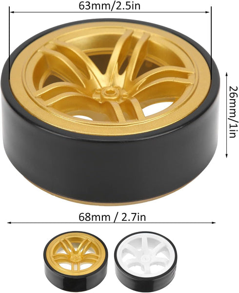 RC Car Drift Tires, 4PCS 6 Spoke Plastic Wheel Rims with Rubber Tires RC Car Drift Tires Fit for 1/10 RC Drift Car On-Road Drifting Car(Golden)