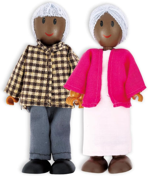 Set 6 Set| 4.3" 3.5" Hape African American Wooden Doll House Family| Dollhouse People of Action Figure Wire Adults: H;