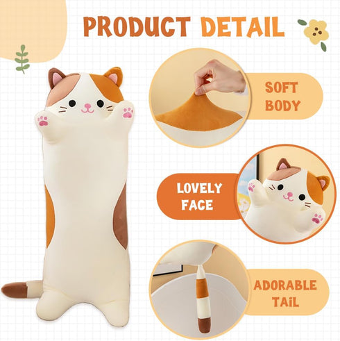 27inch) Cat Plush Stuffed Animals Cute Long Cat Body Pillow Plushies Soft Huggable Kitty Pillows for Girls Kids Adults