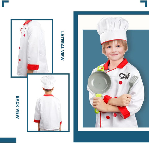 Set Chef Costume for Kids, Cook Role Play Dress -Up With Realistic Kitchen Toys, Pretend Chef Outfit for Halloween