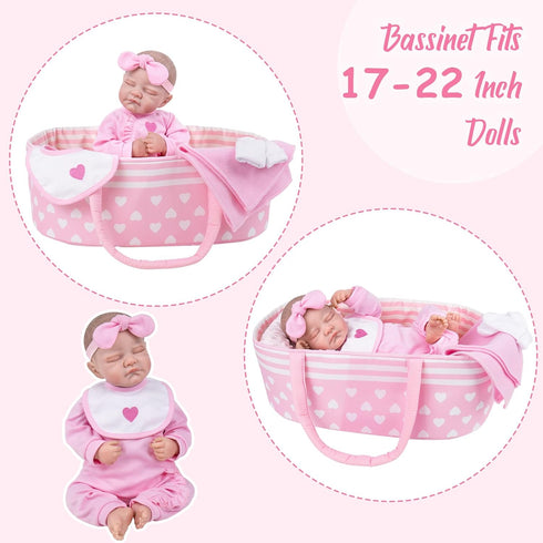 17-22 Inches AORI Reborn Baby Dolls Bassinet - Foldable Doll Crib Bed Soft Doll Carrier Accessories with Handle
