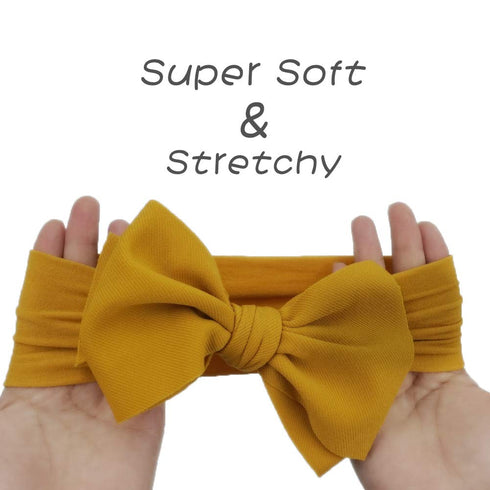 KIDOCHEESE Hairband - Soft Nylon Hairbands with Bows for Baby Girl, 5 Count, Adjustable Size, Perfect for Occasions