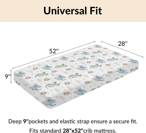Cstdyfrv 28x52in Cute Baby Dragons Castle Crib Sheets Watercolor Fairytale Dragon Moon Stars Soft Breathable Baby