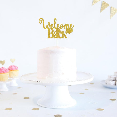 Gold Glitter Welcome Back Cake Topper, Home Party Decoration for New Home, Baby, Retirement, Maternity
