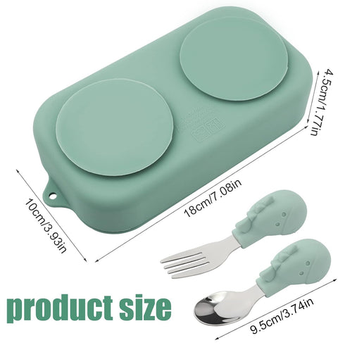 4pcs Travel Suction Plate for Baby, Portable Silicone Suction Plate to Go Set for Toddler, Baby Divided Bowls with Utensils Compact Design for Travel and Outdoor Baby Essentials (Green)