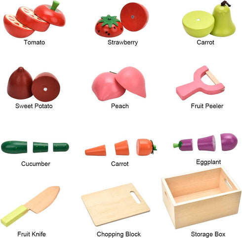 CARLORBO 2 Wooden Play Food for Kids Kitchen - Toys Food Vegetables and Fruit for Year Old Boys Girls Role Pretend Play