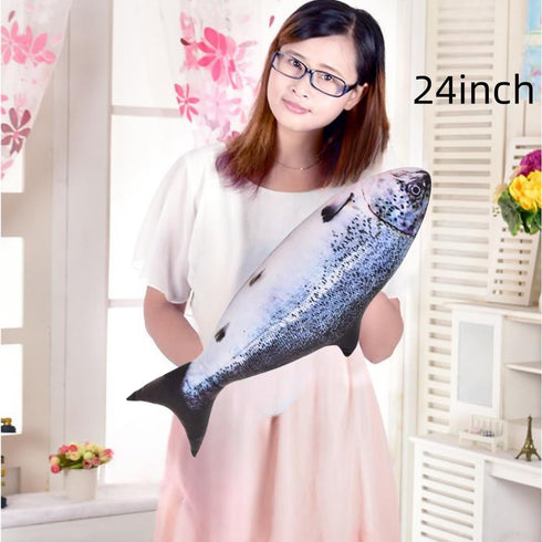 24 Inch Simulation Fish Plush Toy Pillow Soft Fish Cushion Pillow Stuffed Animal Toy for Cat Pets or Kids Birthday Gifts