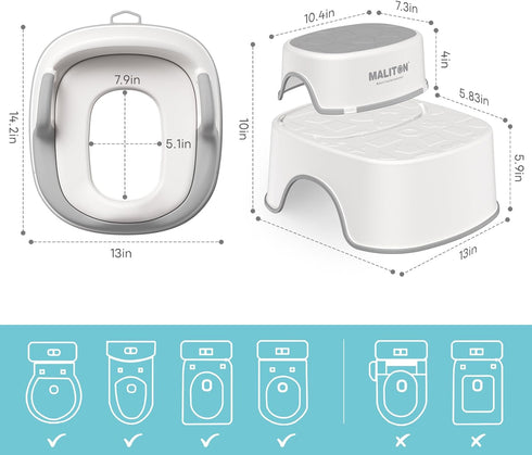 Set(One Maliton Baby Potty Training Seat with Step Stool, Potty Training Toilet for Boys Girls, Anti-Slip Toddler Stool