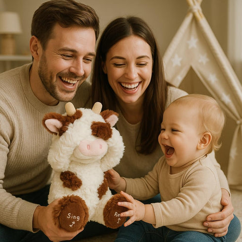 11'' Hopearl Peek A Boo Cow Interactive Repeats What You Say Plush Diary Cattle Toy Musical Singing Talking Stuffed