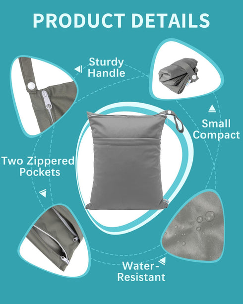 babygoal Wet Dry Bags 3 Pack, Waterproof Reusable Travel Bags for Swimsuits, Baby Cloth Diapers, Beach & Pool