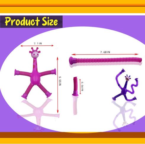 WUCLUD 24PC Telescopic Suction Cup Kids' Giraffe Toy Sensory Pieces, Toddler Travel & Treasure Box Toys