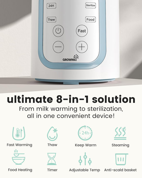 8-in-1 Grownsy Bottle Warmer, Fast Baby Milk Warmer with Timer for Breastmilk or Formula, Accurate Temperature Control