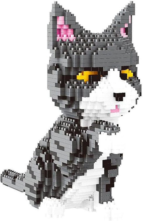 Mini Cat Building Blocks Set, 3D Puzzle Toy Bricks for Kids or Adults, 1300PCS Micro Mini Blocks (Cat Gray)