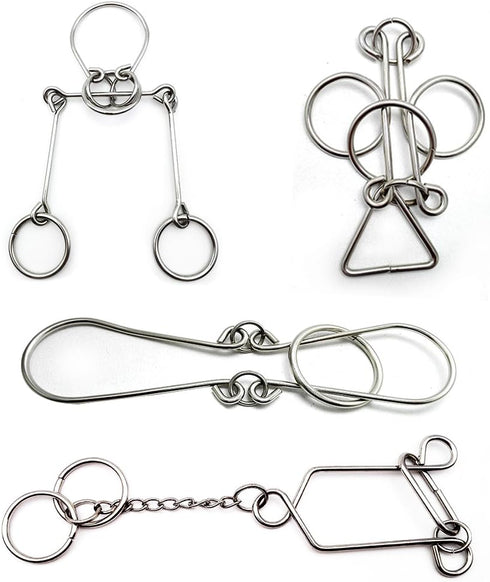 4 Sets Advanced Metal Brain Puzzles Teasers Toys, Magic Puzzles for Kids and Adults