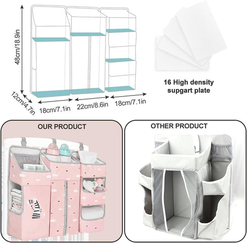 TOCKONIMN 3-in-1 Hanging Diaper Caddy Organizer for Baby Crib - Diaper Stacker for Changing Table Nursery Organization