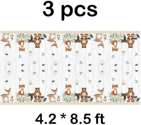 3ct Woodland Plastic Tablecloth Creatures Fox Birthday Baby Shower Banner Wild One Welcome Baby Forest Animal Friends