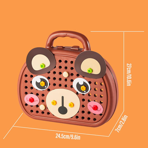 xibulun Toolbox 203Pcs Toolbox 2D/3D 3-12 Magic Montessori Play with Drill, Magic Montessori Play Bear-Themed