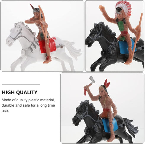 NUOBESTY Indian Model Figures - 8 Pieces Horse Riding Plastic Indians Figurines Playset