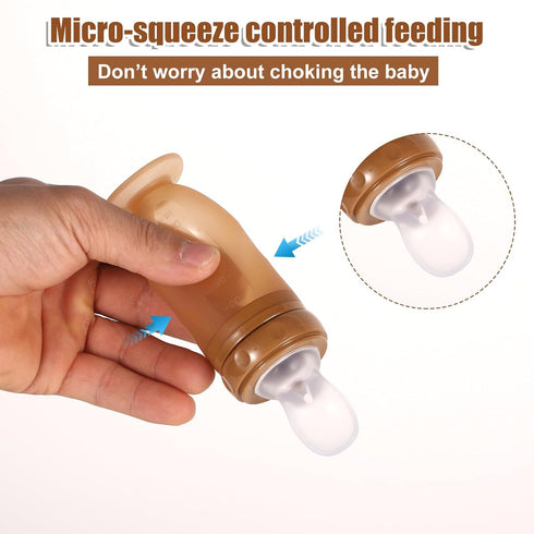 BOXOB 3-in-1 Baby Food Bottle, Silicone Food Dispensing Squeeze Feeder Multifunctional Baby Milk Bottle Weaning Bottles