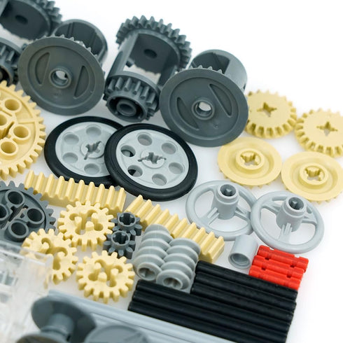 Technical-Pieces-Parts Set, Gears Wheels-and-Axle Pin Connector Pin Rack Steering Wheel Differential, MOC Building