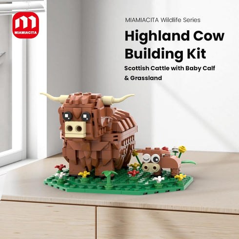 MIAMIACITA Set, 6+ Highland Cow Building Farm Animal Toy Brick Kit, Creative Scottish Cattle Model for Adults & Kids
