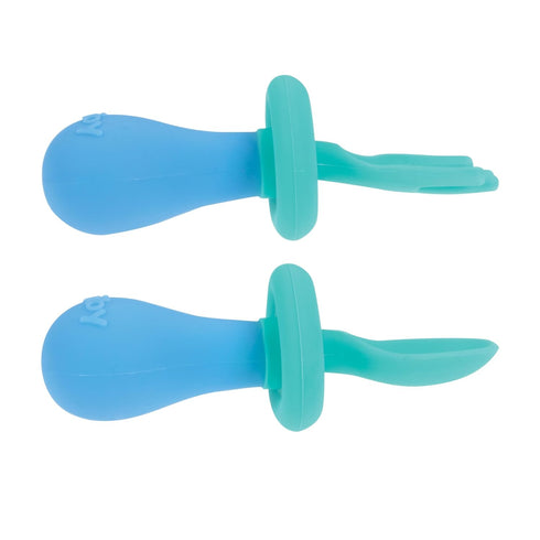 Nuby First Fork and Spoon Set - Utensils with Safety Guards for Babies 6+ Months - Green and Blue by Nuby