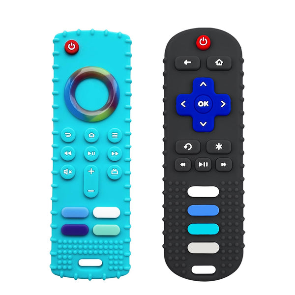 2-Pack Silicone Baby Teething Toys, TV Remote Shape Teethers for 6-18 Months Infants, Sensory Toy for Boys and Girls
