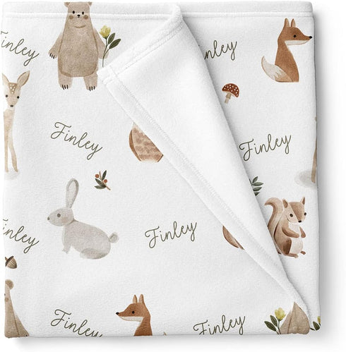Stork Wares Boho Woodland Animals Unisex Baby Swaddle Blanket, White, 30x40'' (BB342)