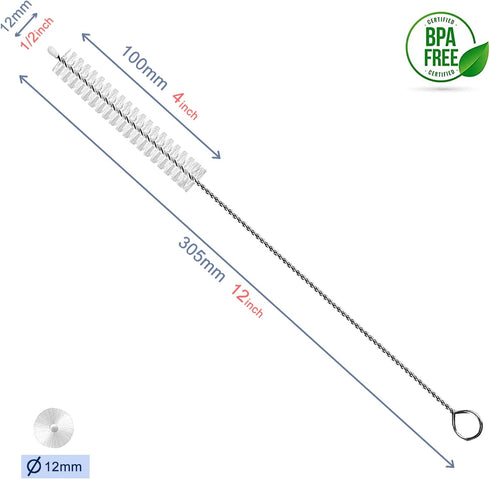 Straw Cleaner Brush Extend 12 inch, Extra Wide 12mm Pipe Cleaners, 10 Pack Extra Long Brush for Sippy Cup and Water