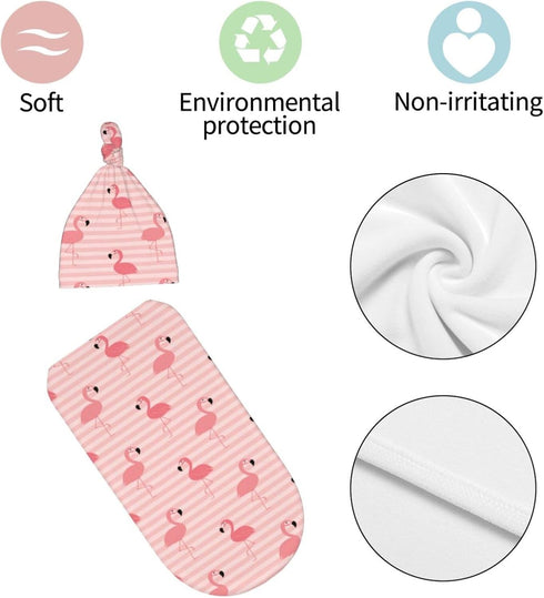 Nezweld Set, Flamingo Newborn Swaddle Blanket for baby,Unisex Baby Stuff,Soft for Boys Girls, with Beanie hat Baby