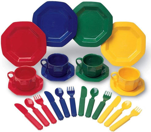 Learning Resources Play Dishes, Colorful Kitchen Toy Plate Set, 24 Piece Set,