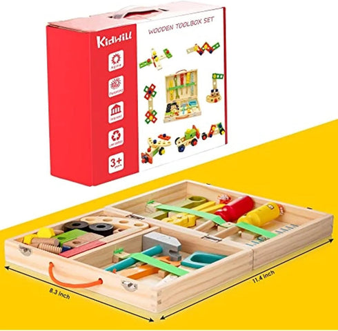 36-Piece Set 2 3 4 5 6 KIDWILL Tool Kit for Kids, Wooden Toddler Tools Includes Tool Box, Montessori Educational Stem