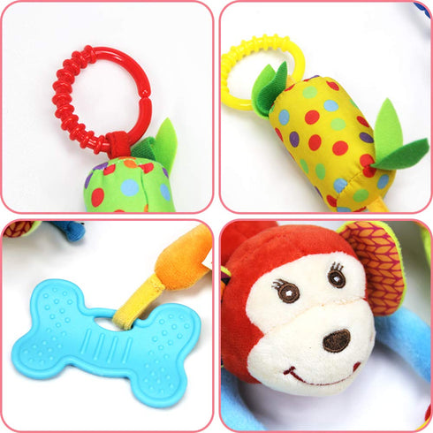 4 PCS Baby Soft Hanging Rattle Crinkle Squeaky Toy, Baby Toys for 0-1 Year, Plush Stroller Infant Car Bed Crib Activity