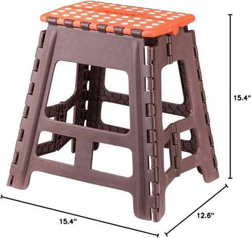 AZUMAYA Folding Step Stool, 15.4" Height, Brown and Orange, Model FKF-622OR