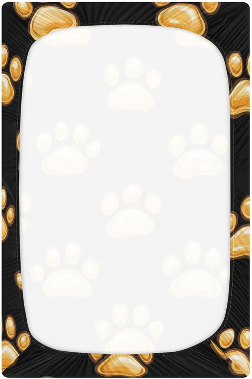 YANENDIE 39 27 Inch Dog Paw Prints Crib Sheets - Boys & Girls Cotton Crib Sheet for Standard Crib and Toddler