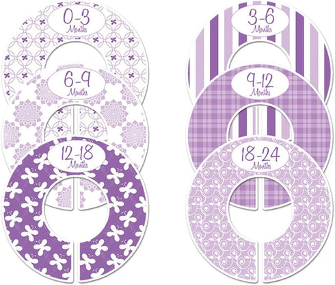 Baby Girl Nursery Closet Dividers, Size C134, Purple Theme, Set of 6