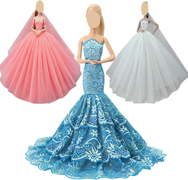3Pcs Handmade Vintage Dress for 29cm Doll, Wedding Noble Party Gown Outfit for 11.5 inch Dolls